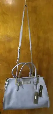 DKNY Saffiano Leather Satchel/Crossbody Handbag Purse ~ Light Blue ~ Logo Charm