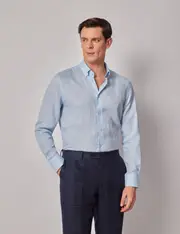 Hawes & Curtis Light Blue Pure Linen Slim Shirt | Button Down Collar Size: XXXL