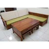 在飛比找蝦皮購物優惠-【南台灣傢俱】L型100%全實木印尼柚木木製沙發組椅市價$6