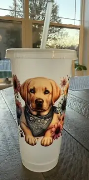 Yellow Labrador Retriever Plastic Tumbler With Lid And Straw