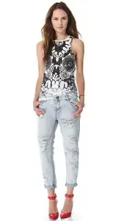 ONE TEASPOON Sleeveless WHITE Skull Lace Ryder PRINT Tank JERSEY Top COTTON XS