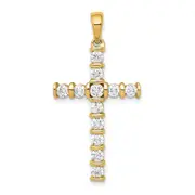 14K Yellow Gold AA 3/4ct. Real Diamond Latin Cross Pendant