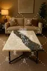 White Quartz Table with Labradorite Inlay – Rectanglular Gemstone Accent Table