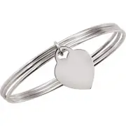 Triple Bangle Bracelet with Heart Charm Dangle Sterling Silver 8"