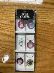 New! Set of 6 OWL Wine Charms Drink Markers