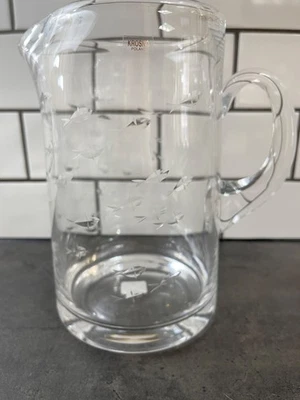 VINTAGE CRATE AND BARREL KROSNO POLAND ETCHED GLASS REEF / FISH PITCHER / NWT!