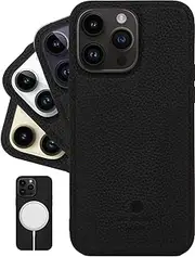 NO MESS Sydney iPhone 14 Pro Max Genuine Pebbled Leather Case Compatible with MagSafe，Mobile Phone case Handcrafted,Slim Back Cover (Black)