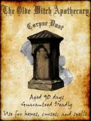 The Olde Witch Apothecary Corpse Dust Spell Ingredients Halloween Metal Sign