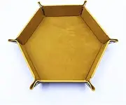 LOVEHERRAU DND Portable Folding Dice Rolling Tray for use as DND Dice Tray D&D Dice Tray or Dice Game, PU Leather Dice Holder for Dice Games Like RPG, DND and Other Table Games (Yellow)