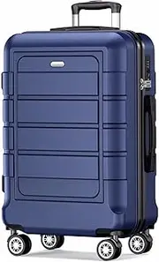 [SHOWKOO] Luggage PC+ABS Durable Expandable Hardside Suitcase with Double Spinner Wheels TSA Approved Lock, Blue, 28 in