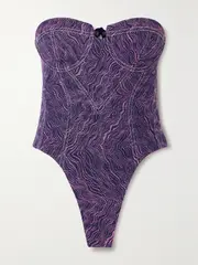 [Tolu Coker] Tolu Coker - + The Vanguard Strapless Denim-jacquard Bodysuit - Lilac - large large Purple