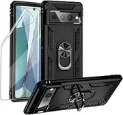 [Aircawin] for Google Pixel 7 Pro Case with Flexible TPU Film Screen Protector,Built-in Ring Holder Stand,Hybrid Shockproof Case with Magnetic Car Mount Kickstand for Google Pixel 7 Pro 6.7 Inch-Black