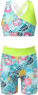 [FEESHOW] Kids Girl 2 Piece Outfits Sleeveless Crop Tank Top with Bottom Shorts Set Exercise Training Sportswear