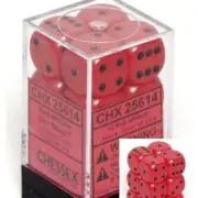 Chessex Dice d6 Sets Opaque Red with Black - 16mm Six Sided Die 12 Block of Dice