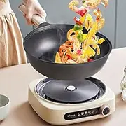 Electric Induction Wok,4L Non-Stick Hot Pot, Multifunction Wok with Steamer,for Noodles,Soup,Porridge,Dumplings,Eggs, Steak,Pasta,2000W Fire