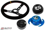 NRG 350 3" Deep Steering Wheel Suede Yellow 170H Hub Gen3 Blue Release Lock LB b