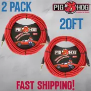 2-PACK Pig Hog PCH20CAR 1/4" Candy Apple Red Guitar Cable Cord 20ft Right-Angle