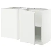 METOD corner base cabinet with shelf, white/Voxtorp matt white, 128x68x80 cm