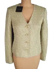 NWT ST. JOHN Knits Gold Sequin Knit Shimmer Jacket Blazer sz 16 $1695