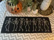 Skulls Dancing Skeleton Halloween Beaded Table Runner 13”x36” Black