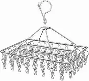Stainless Steel Sock Drying Rack with 60 Clips,360° Rotatable Windproof Hook Clothes Hanger Rack for Herb,Bras,Underwear,Baby Clothes,Hat,Scarf,Pants,Gloves,Towel and Laundry Accessories