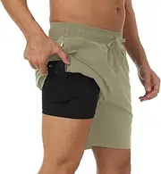 Queday Mens 2 in 1 Running Shorts with Liner 7 Inch Quick Dry Gym Athletic Workout Shorts with Pockets