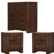 Catmint Set of 2 Bedside Table Tallboy Bedroom Furniture Package Set Grey Stone