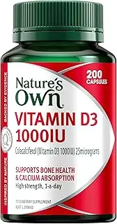 Nature's Own Vitamin D 1000IU Capsules 200 - Aids Calcium Absorption - Supports healthy Immune System Function, Bone health, Muscle Strength in the Elderly, & Muscle Function - High Strength