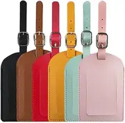 [DEAVER] 6 Pack Luggage Tag, PU Leather Travel Tags Suitcase Labels Adjustable Strap with Name ID Bright Color Baggage Suitcase Tags for Luggage Privacy Cover