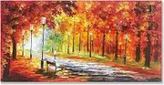 Framed Oil Painting,Hand Painted Modern Abstract Textured Big Wall Paintings,Can be Hung Home Decoration Large Canvas Wall Art,Golden Autumn Forest Sightseeing (80 x 40 cm)