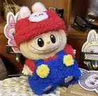 2pc Labubu PLUSH Mario Red Blue Outfit Hat+Overalls SET 17cm Labubu Doll Clothes