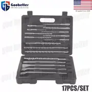 17pcs SDS Plus Rotary Hammer Bits Drill Bit & Chisel Box Set Groove Concrete
