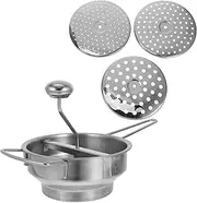 BEBEMOKO 1Set Stainless Steel Manual Potato Ricer with Discs Ergonomic Vegetable Masher for Effortless Mashing of Potatoes Fruits and Food Kitchen Tool for Everyday Use