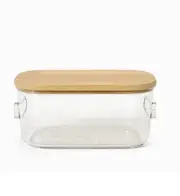 Thirty One SMALL CLEAR ACRYLIC Storage Bin w/Bamboo Lid 5-3/4” X 3-7/8” X 2-5/8”