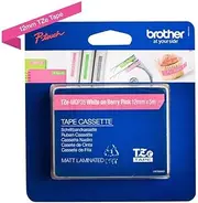 Brother TZe-MQP35 Labelling Tape Cassette, White on Matt Berry Pink, 12 mm (W) x 5 m (L), Laminated, Brother Genuine Supplies