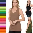 Women's V Neck or Round Neck Soft Stretch Cotton Racer Back Tank Top Missy Fit