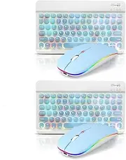 2 Pack Ultra-Slim Bluetooth Keyboard and Mouse Portable Rechargeable 7-Color Backlit for Apple iPad iPhone Samsung Tablet iPhone Smartphone iOS Android Windows Round Keys -Blue