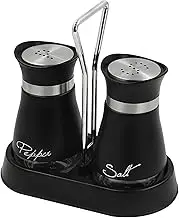 Salt and Pepper Shakers Set, Glass Salt Shaker for Kitchen Counter Decor, 4oz Seasoning Shaker with Holder, YITOBA Black Sugar Spice Shaker Dispenser for Cooking, BBQ (Set of 2)