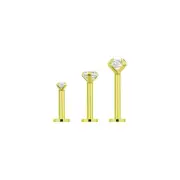 18KT Gold 16GA Labret Flat Back Stud Nose Rings with Clear CZ Earrings Piercings