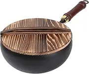 Cooking Wok | Hand-Forged Iron Wok,Heat-Resistant Nonstick Iron Pan with Lid for Restaurant, Kitchen, Home, Camping, Indoors and Outdoors