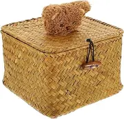 Wicker Storage Bin,Bear Desktop Storage Box,Dust Basket with Lid,Woven Sundries Basket,Snack Box,Shelves Storage Containers,for Bathroom,Living Room,Kitchen