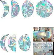 Moon Phase Window Clings Anti-Collision Static Rainbow Glass Stickers Alert Bird Window Decals Sun Catcher Decorations Non Adhesive Prismatic Vinyl for Prevent Stop Birds(7PCS)