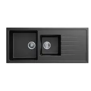 CARYSIL Vivaldi D200 Granite Kitchen Sink - 1160 x 500mm 1+1/2 Bowl with Reversible Drainer - Deep Black - Top Mount