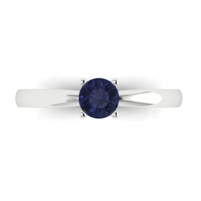 0.5Ct Round Cut Blue Sapphire Gold Solitaire Engagement Promise Statement Ring