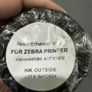 Roll Of 106 mm x 450M Resin Enhanced Wax For Zebra Printer