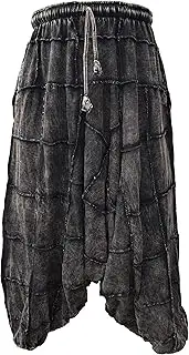 [Gheri] Men's Light Cotton Drop Crotch Ninja Aladdin Genie Black Patchwork Harem Trousers