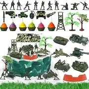 35pcs Camo Cake Cupcake Toppers Camouflage Cake Decorations Army Military Party Supplies with Camo Happy Birthday Cake Topper Army Men Tanks Vehicles for Army Military Themed Party Boys Girls Veteran
