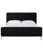 TOV Furniture Angela Black Upcycled Linen Queen Bed