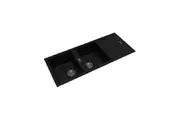 Arete Stone Kitchen Sink Black Granite Quartz Double Bowls Drainboard Top/Undermount 1160x500x200mm OX1150.KS
