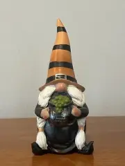 Halloween Witch Knome With A Cauldron Striped Hat Orange & Black